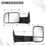2009-2018 Ram 1500/2500/3500 Tow Mirrors - Power/Heated/Signal/Puddle Lamps/Temp Sensor (4th Gen, Chrome)