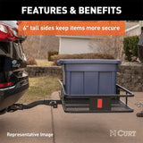CURT 60IN. X 24IN. BLACK STEEL BASKET CARGO CARRIER (FIXED 2IN. SHANK; 500 LBS.) - 18152