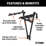 CURT CLAMP-ON BIKE RACK (3 BIKES; FITS OVER 2IN. SHANK) - 18013