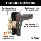 CURT ADJUSTABLE CHANNEL MOUNT WITH DUAL BALL (2-1/2IN. SHANK; 20;000 LBS.; 6IN. DROP) - 45902