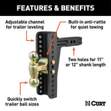 CURT ADJUSTABLE CHANNEL MOUNT WITH DUAL BALL 2IN. SHANK; 14;000 LBS.; 10-1/8IN. DROP - 45926