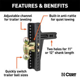 CURT ADJUSTABLE CHANNEL MOUNT; DUAL BALL 2-1/2IN. SHANK; 20;000 LBS.; 10-3/8IN. DROP - 45927
