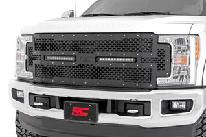 ROUGH COUNTRY MESH GRILLE W/ DUAL 12IN BLACK-SERIES LEDS | 2017-2018 FORD F250/F350 - 70216
